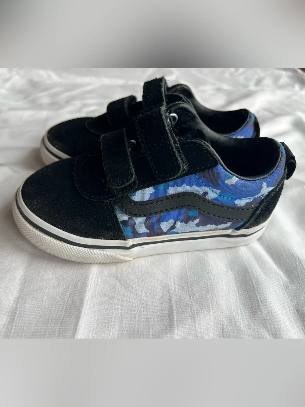 Toddler size 8 Black Sneakers with Blue Camo Accent - Velcro Closure